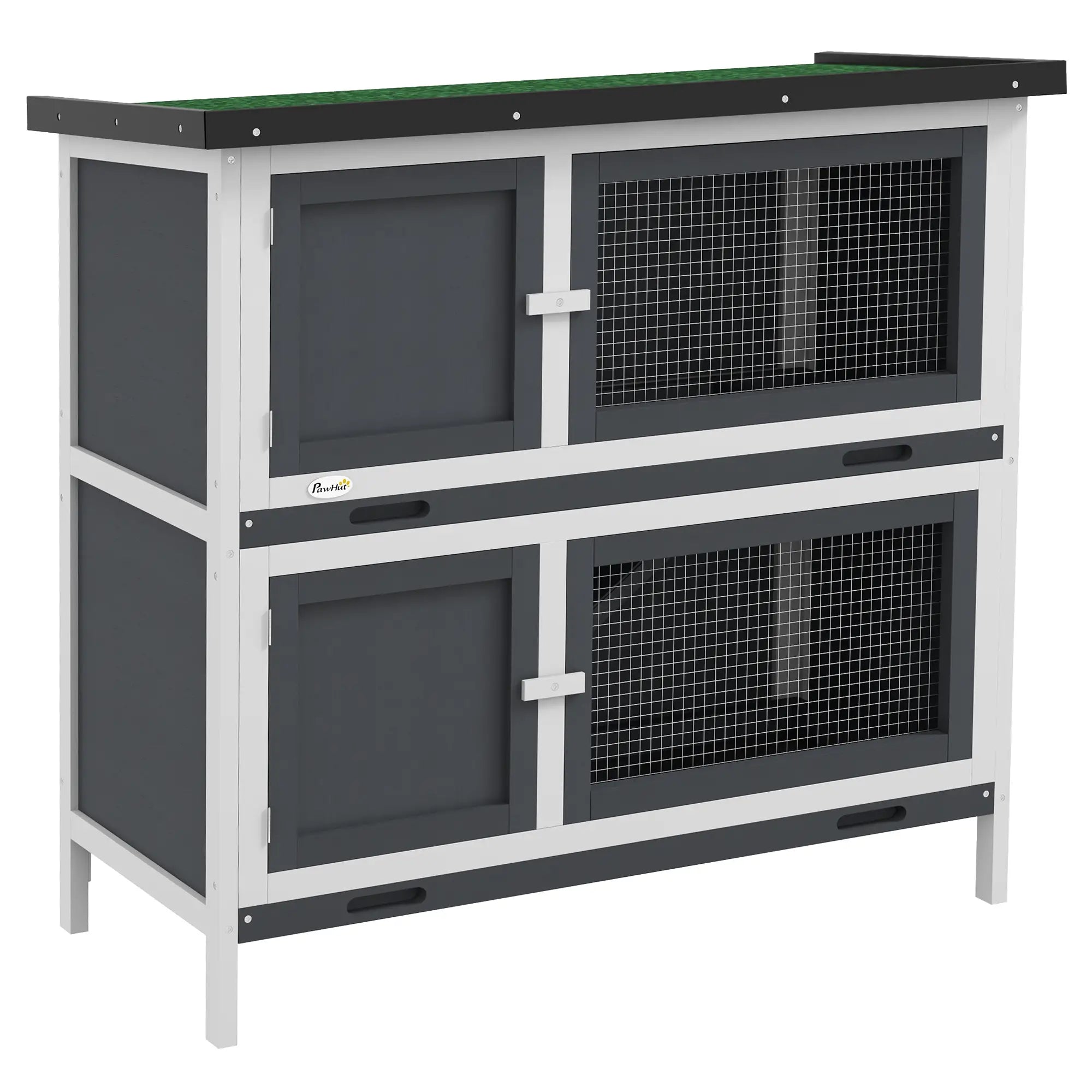 Wood Rabbit Hutch, 2 Large Main House, Ramp, Trays, Grey Rabbit Hutch at Gallery Canada