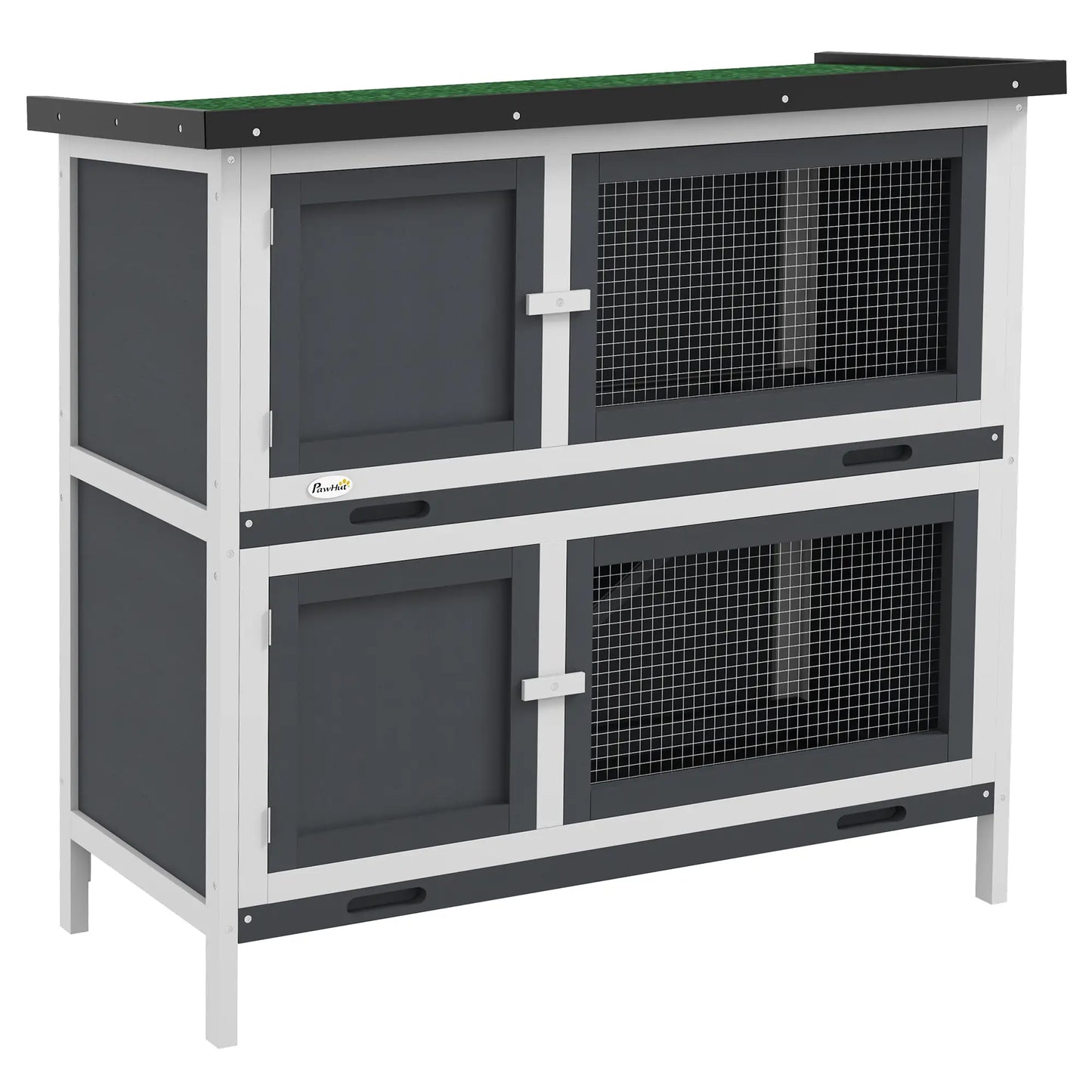 Wood Rabbit Hutch, 2 Large Main House, Ramp, Trays, Grey Rabbit Hutch at Gallery Canada