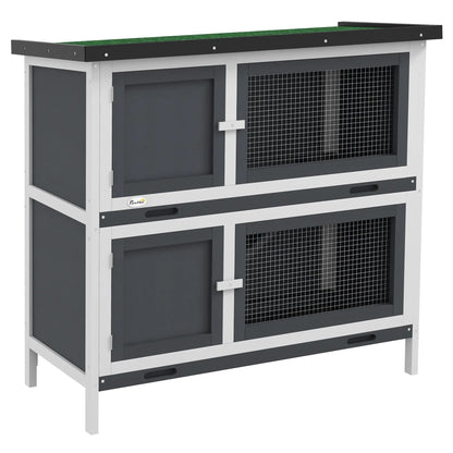 Wood Rabbit Hutch, 2 Large Main House, Ramp, Trays, Grey Rabbit Hutch at Gallery Canada