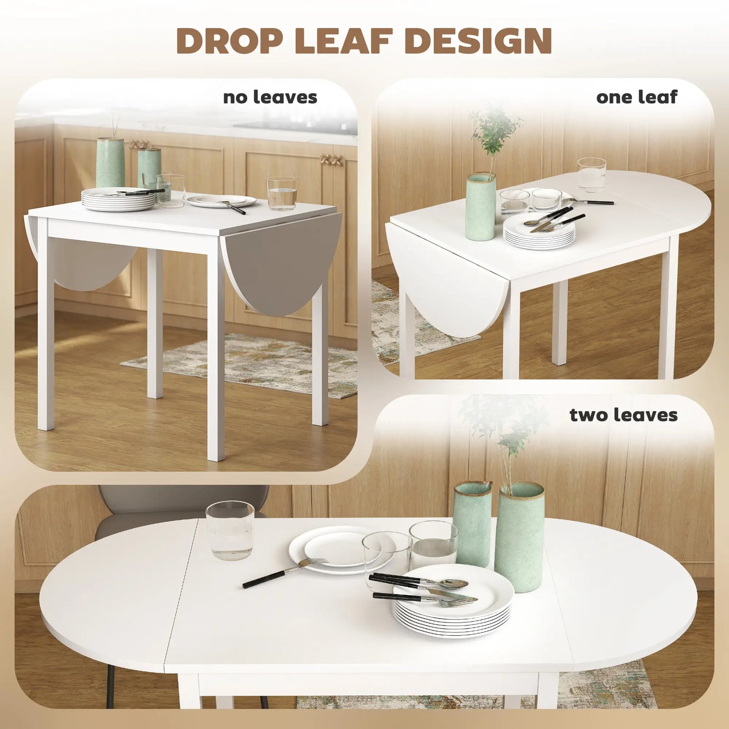 Solid Wood Kitchen Table, Drop Leaf, Folding Dining Table, White Dining Tables at Gallery Canada