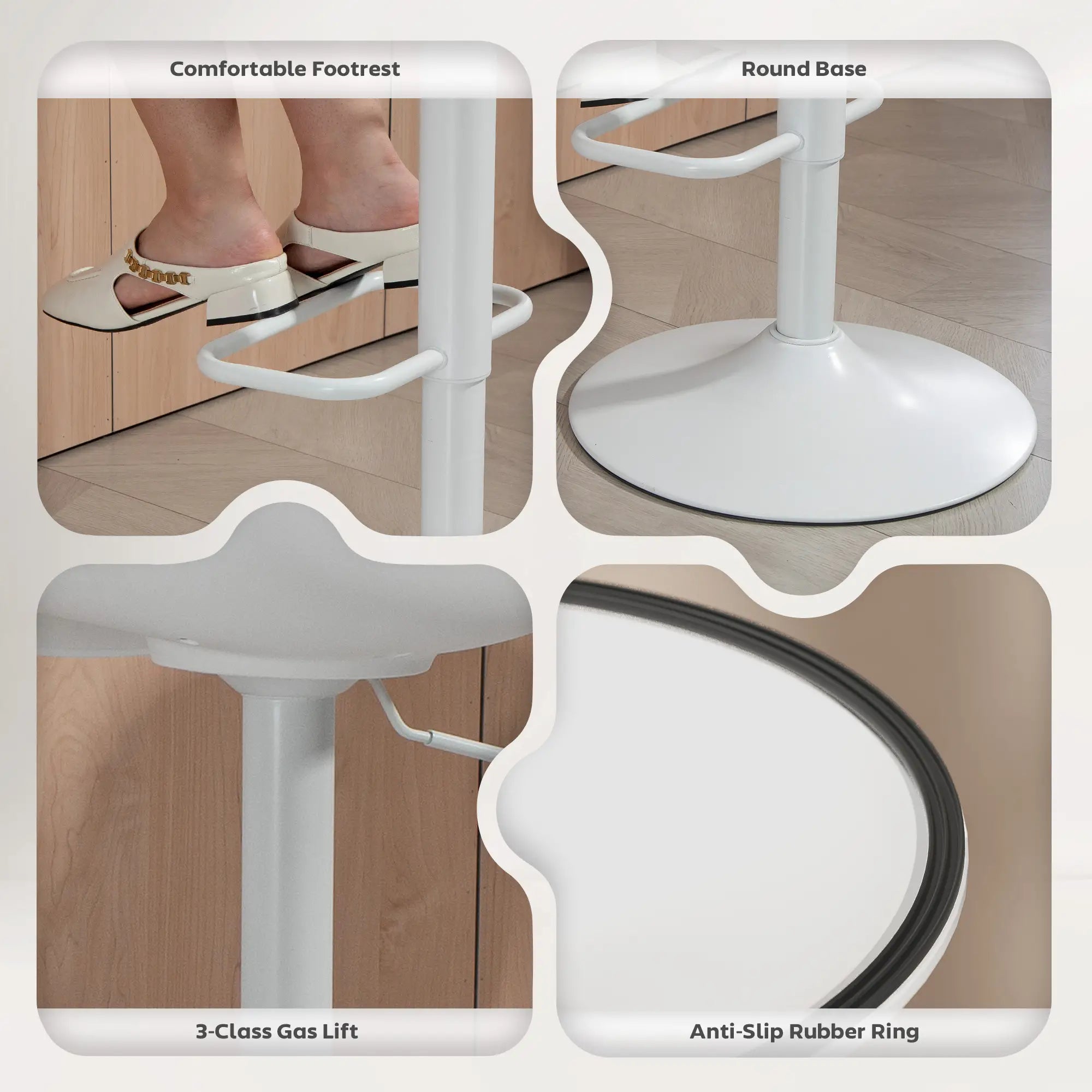 Counter Height Bar Stools Set of 2, Adjustable Swivel PU Leather, White Bar Stools at Gallery Canada