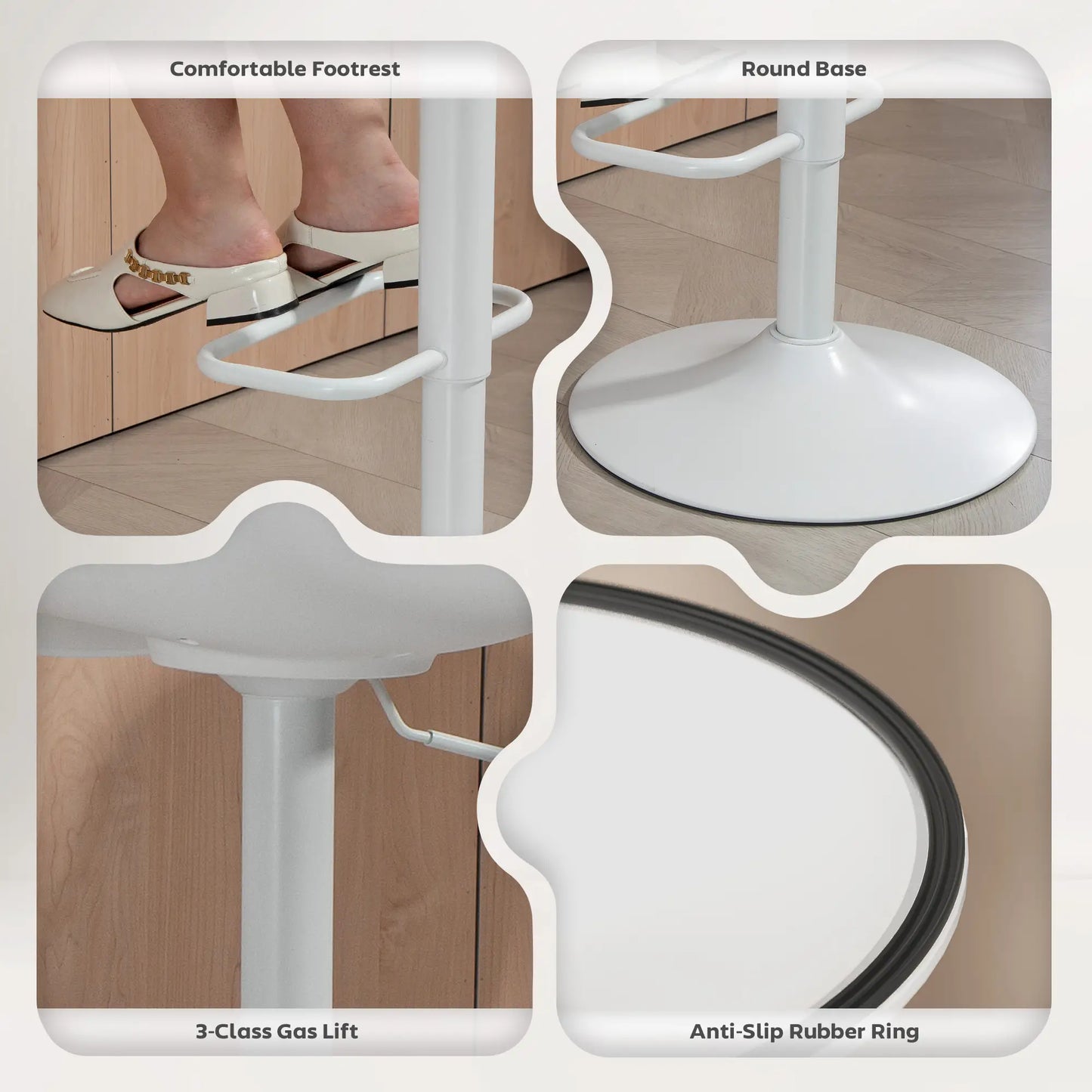 Counter Height Bar Stools Set of 2, Adjustable Swivel PU Leather, White Bar Stools at Gallery Canada