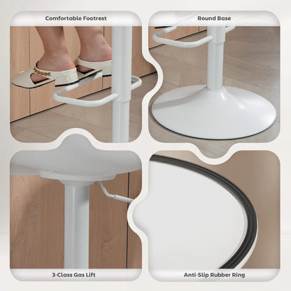 Counter Height Bar Stools Set of 2, Adjustable Swivel PU Leather, White Bar Stools at Gallery Canada