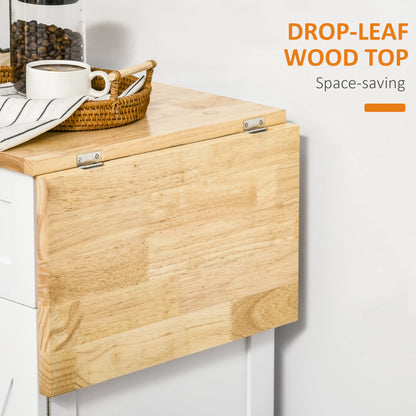 Foldable Kitchen Island with Storage Drawer, Farmhouse Style Rolling Utility Cart, Coffee Bar Cabinet on Wheels with Drop-Leaf Wood Top, White Kitchen Islands & Kitchen Carts at Gallery Canada