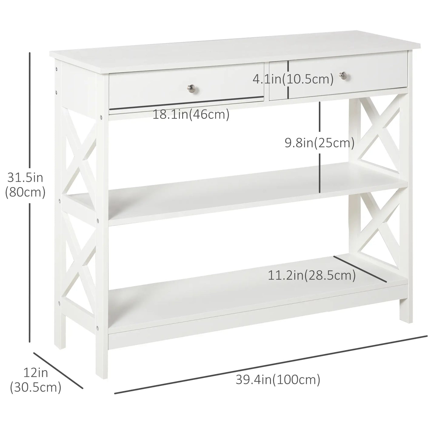39" Console Table, Narrow Entryway with Storage Shelves, Drawers, White Console Tables at Gallery Canada