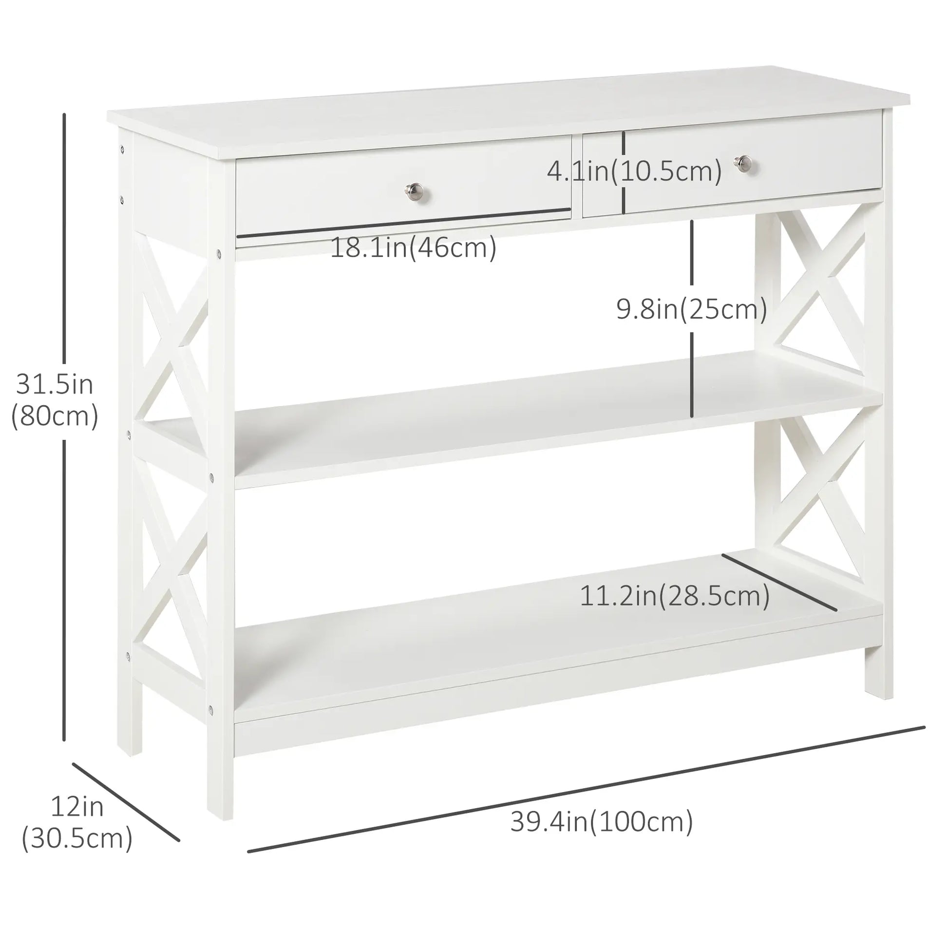 39" Console Table, Narrow Entryway with Storage Shelves, Drawers, White Console Tables at Gallery Canada