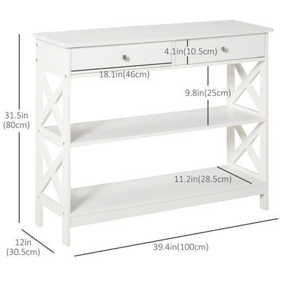 39" Console Table, Narrow Entryway with Storage Shelves, Drawers, White Console Tables at Gallery Canada