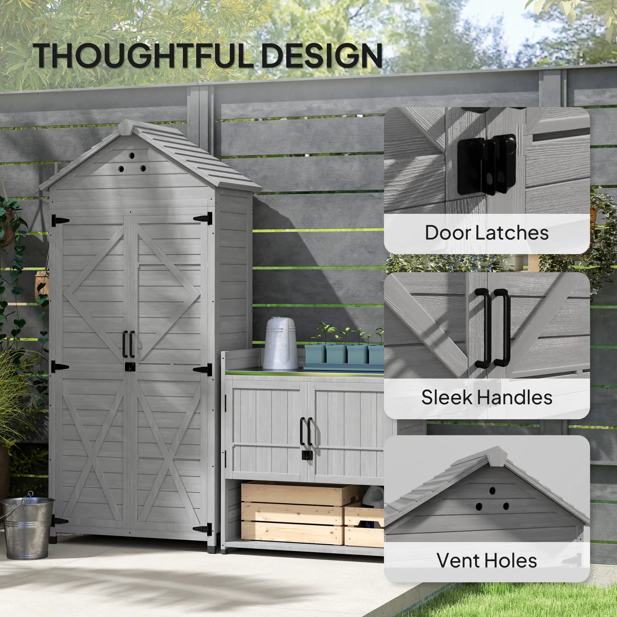Outdoor Storage Cabinet, Wood Garden Shed with Shelves, 2-in-1 Sheds at Gallery Canada