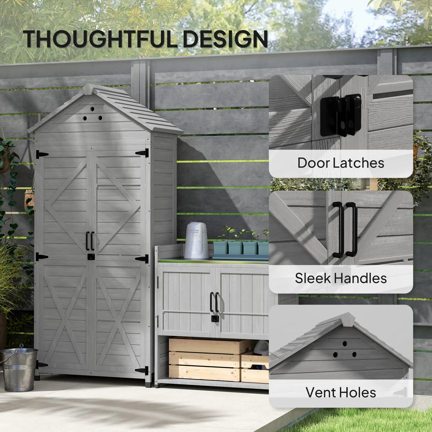 Outdoor Storage Cabinet, Wood Garden Shed with Shelves, 2-in-1 Sheds at Gallery Canada