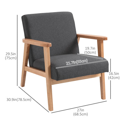 Mid-Century Modern Accent Chair, Retro Fabric Armchair, Wooden Arm, Grey Accent Chairs at Gallery Canada