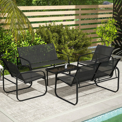 4 Piece Patio Furniture Set, 2 Loveseats, 2 Armchairs, Glass Table, Black Patio Furniture Sets at Gallery Canada