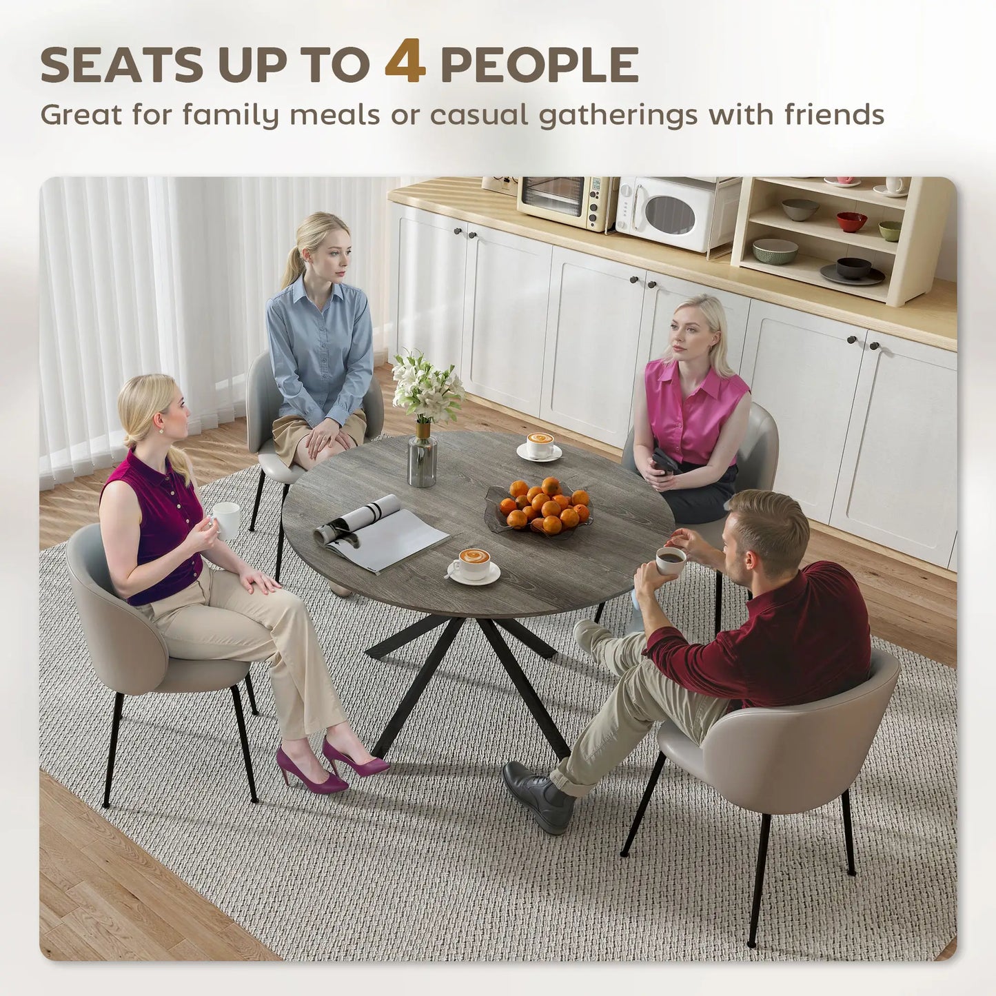 47" Round Kitchen Table for 4, Industrial Dining Table, Wood Grain, Black, Grey Dining Tables at Gallery Canada