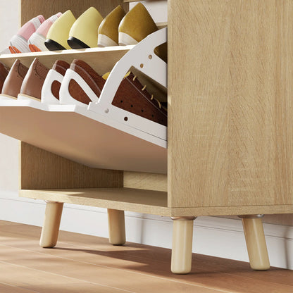 Narrow Shoe Cabinet, 2 Flip Drawers, Adjustable Shelves, White Shoe Storage Cabinets & Racks at Gallery Canada
