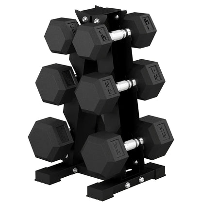 120Lbs Rubber Coated Hex Dumbbell Set With Vertical Rack, Rubber Dumbbells & Barbells Black at Gallery Canada