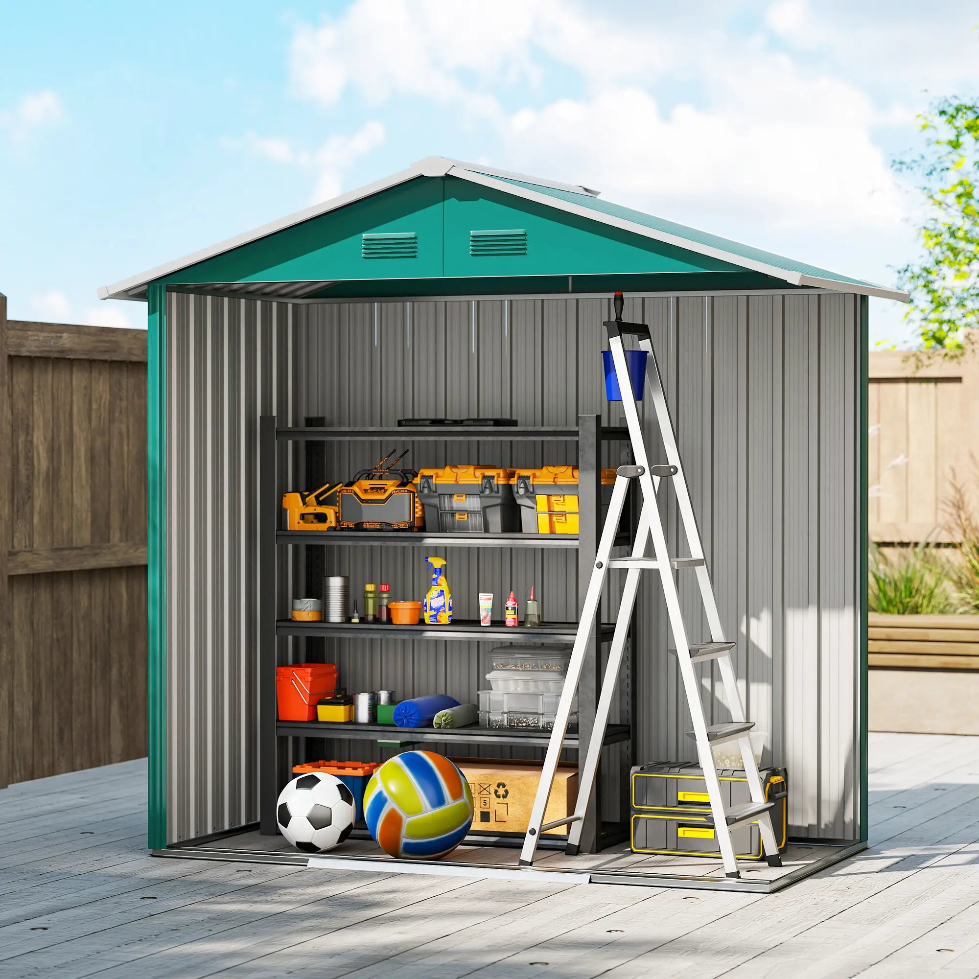 6.5x3.5ft Metal Garden Shed, Outdoor Tool Storage, Double Sliding Doors, Vents, Green Sheds at Gallery Canada