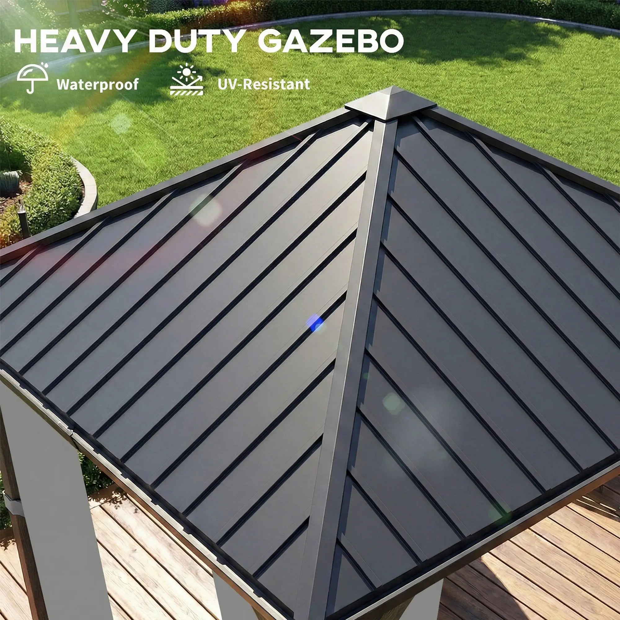 10' X 10' Hardtop Gazebo With Steel Roof, Netting & Curtains, Steel Gazebos at Gallery Canada