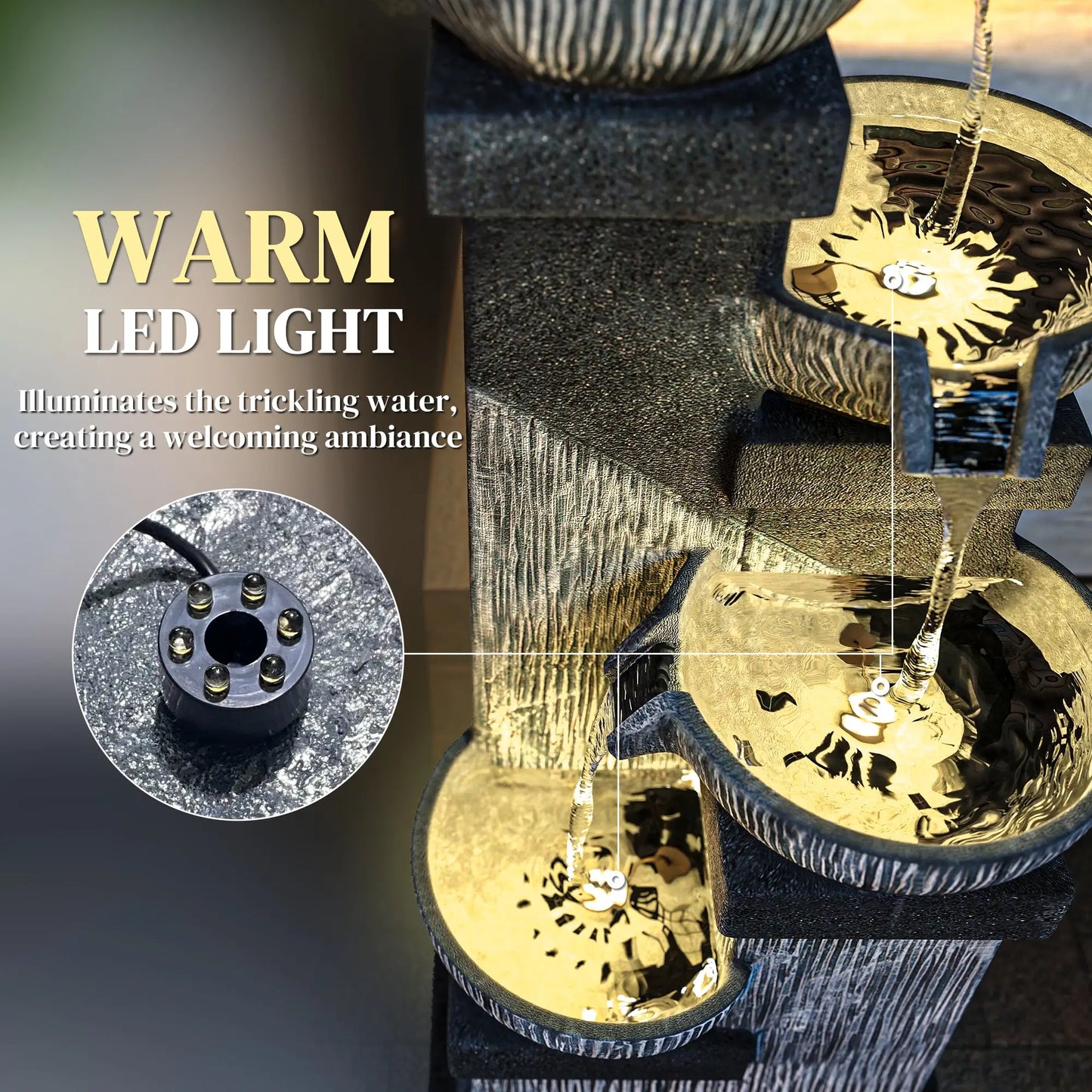 33.5 Inch 4-Tier Resin Cascading Water Fountain, LED Lights, Pump Water Fountains at Gallery Canada
