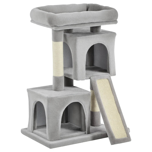 Plush Cat Tree Tower, Sisal Scratching Post, Perch Condo, Light Grey Cat Posts Light Grey at Gallery Canada