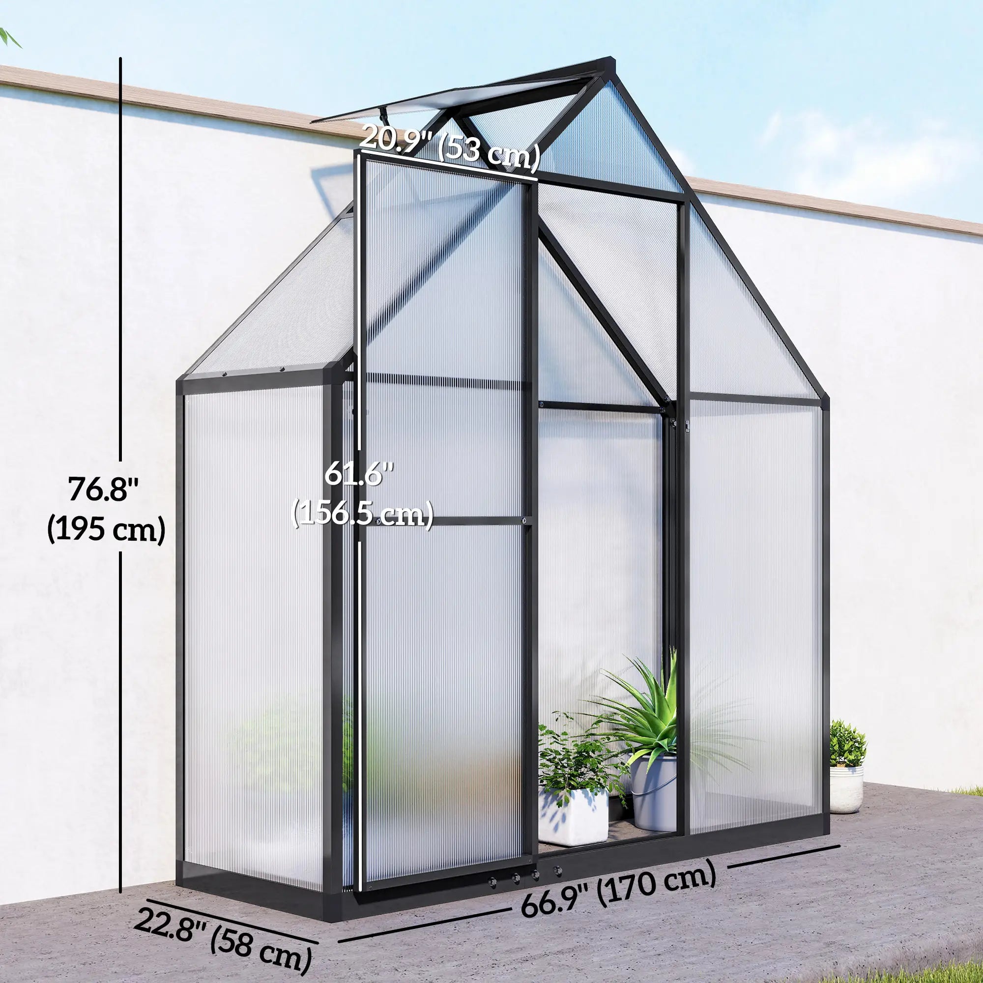 Polycarbonate Greenhouse, 5.5 x 6.5ft, Walk-In With Swing Door, Black Walk In Greenhouses at Gallery Canada