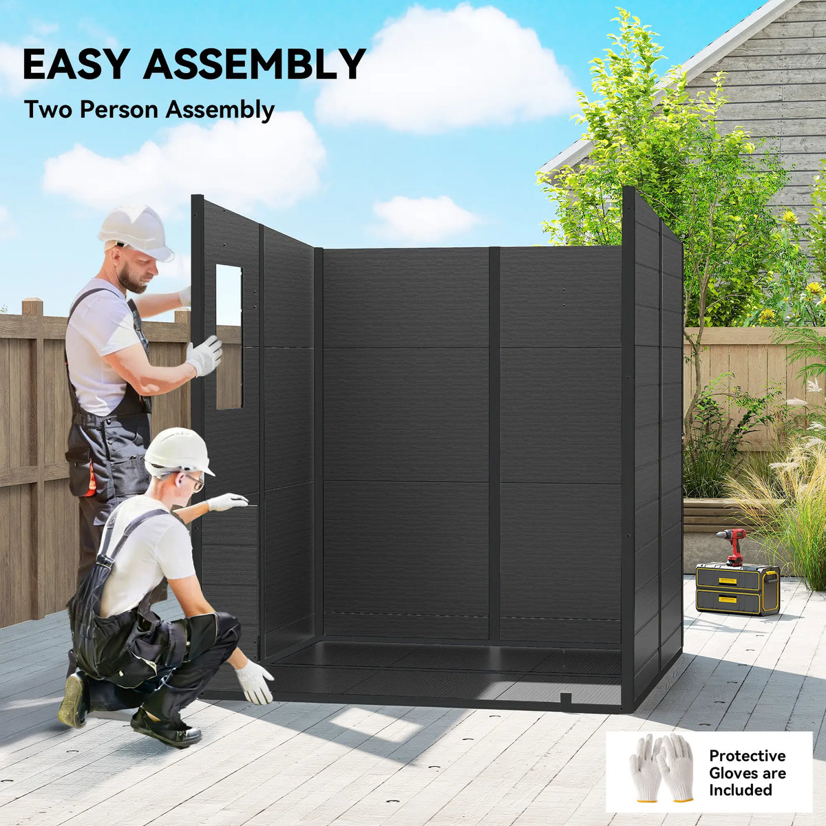 Abri de rangement extérieur 6' x 6', abri de jardin en plastique, gris foncé, gris foncé