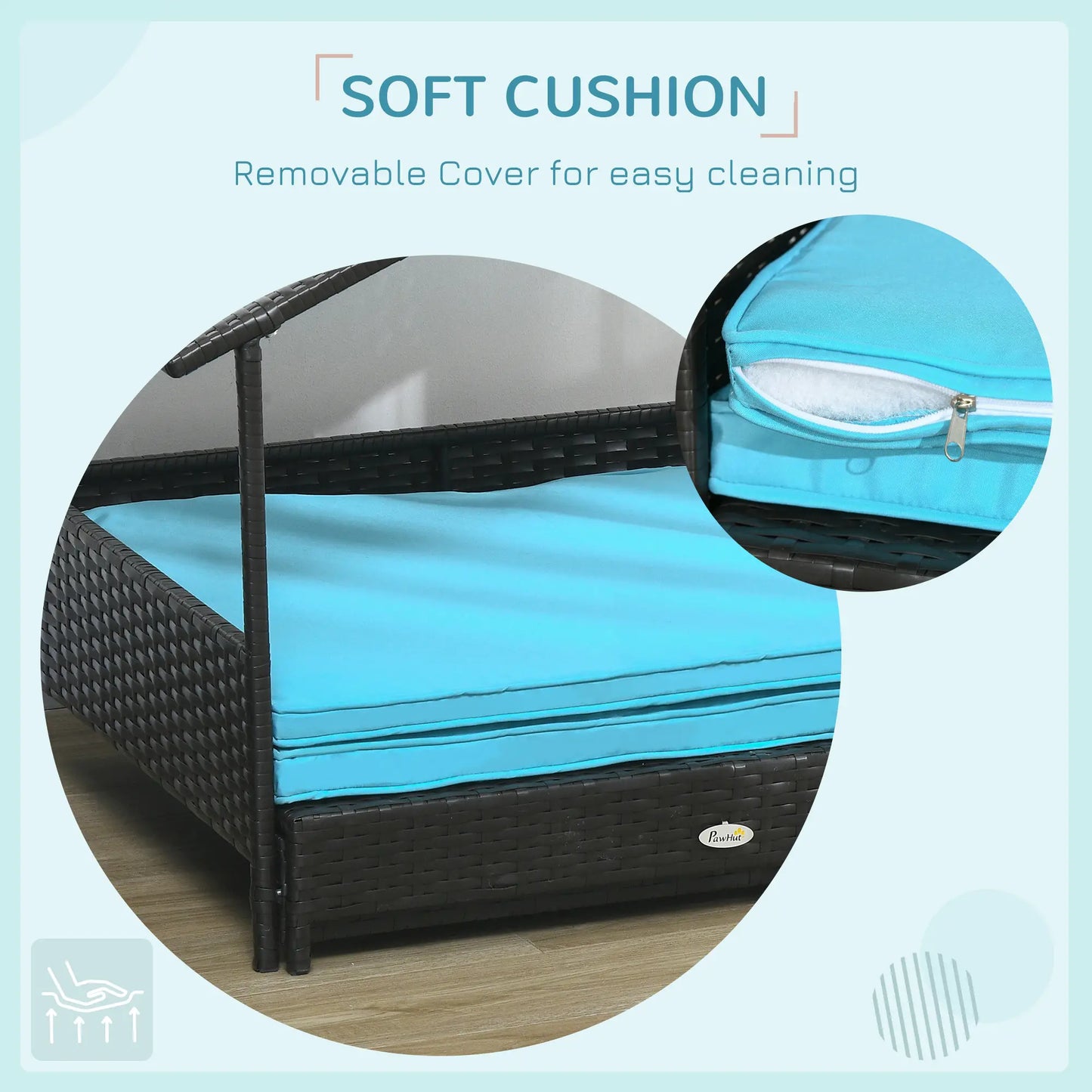 Extendable Wicker Dog Bed, Soft Cushion Washable Cover, Small Medium Dogs, Blue Houses, Kennels & Pens at Gallery Canada