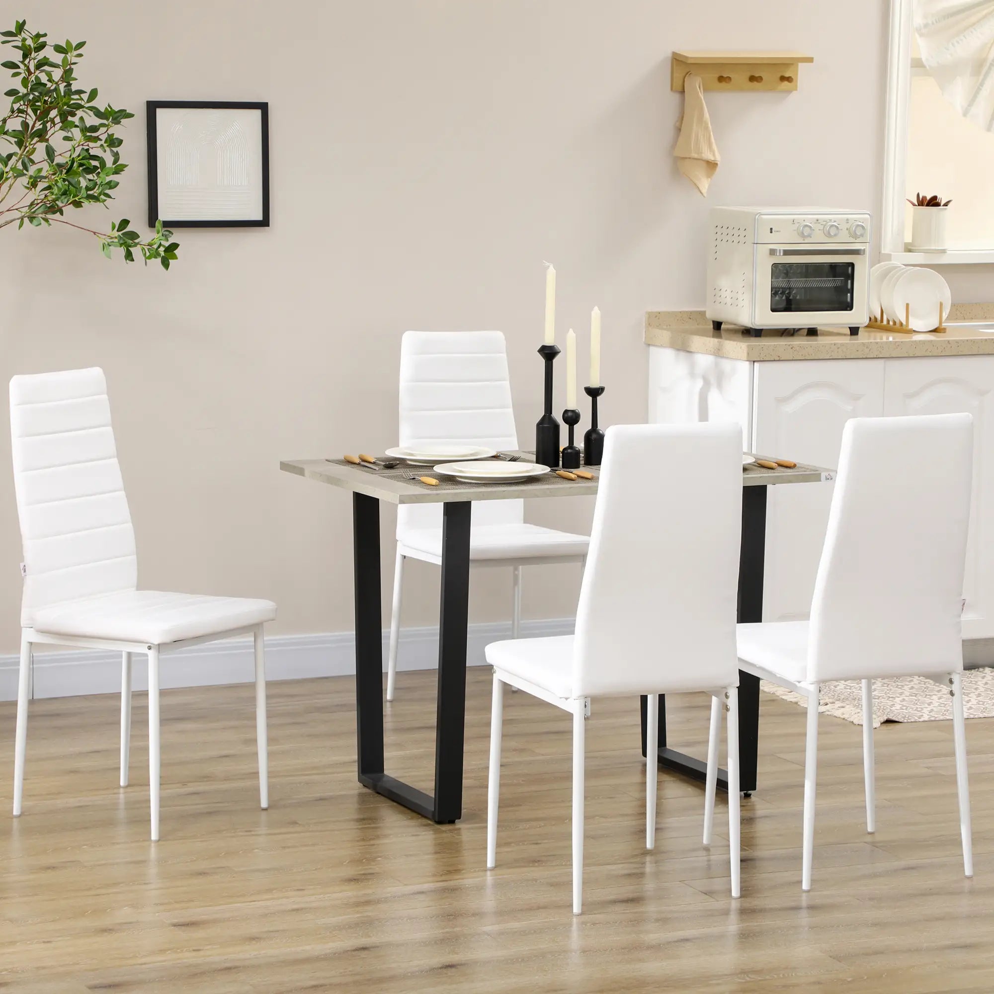 Modern Dining Chairs, Set of 4, High Back PU Leather, White Bar Stools at Gallery Canada