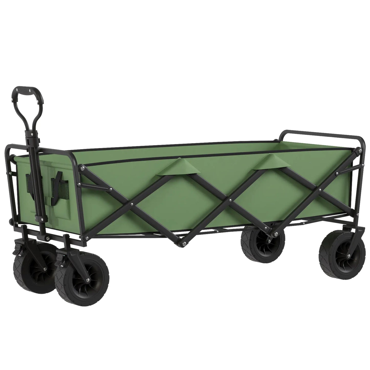 130L Folding Garden Cart, Heavy-Duty Collapsible Wagon With Wheels And Brakes, Green Folding Garden Carts Green, Black at Gallery Canada
