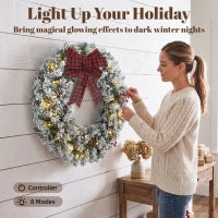 Pre-Lit Christmas Wreath 24 Inch, Green