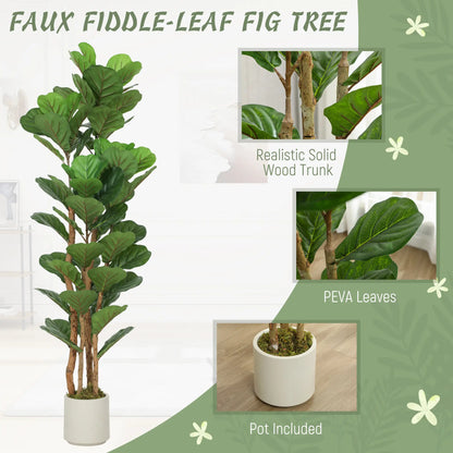 5FT Artificial Fiddle Leaf Fig Tree Set Of 2, Fake Potted Tree, Green Artificial Trees at Gallery Canada