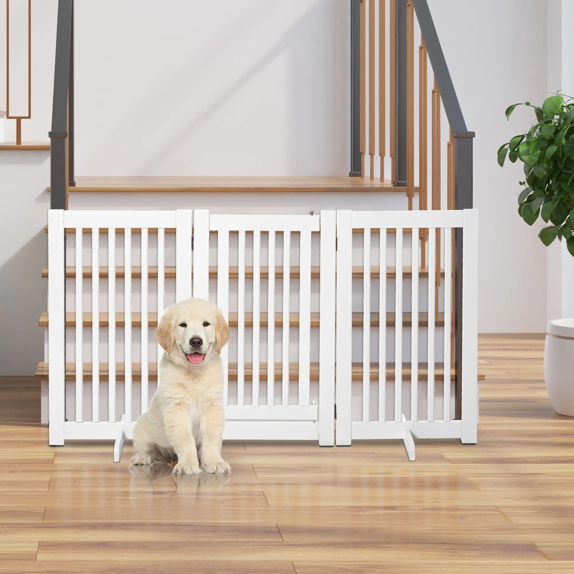Wood Pet Gate, 3 Panel Folding, Indoor Dog Barrier, Z Shape Doorway Houses, Kennels & Pens at Gallery Canada