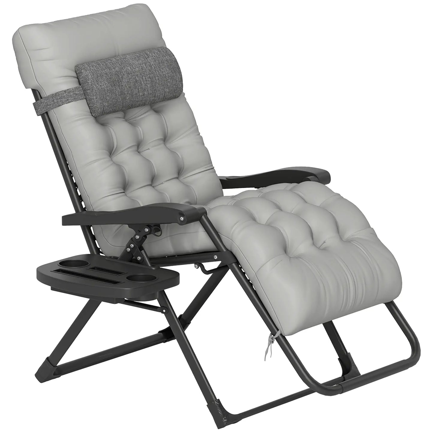 Padded Folding Recliner Chair, Adjustable Backrest, Grey Lounger Chairs at Gallery Canada