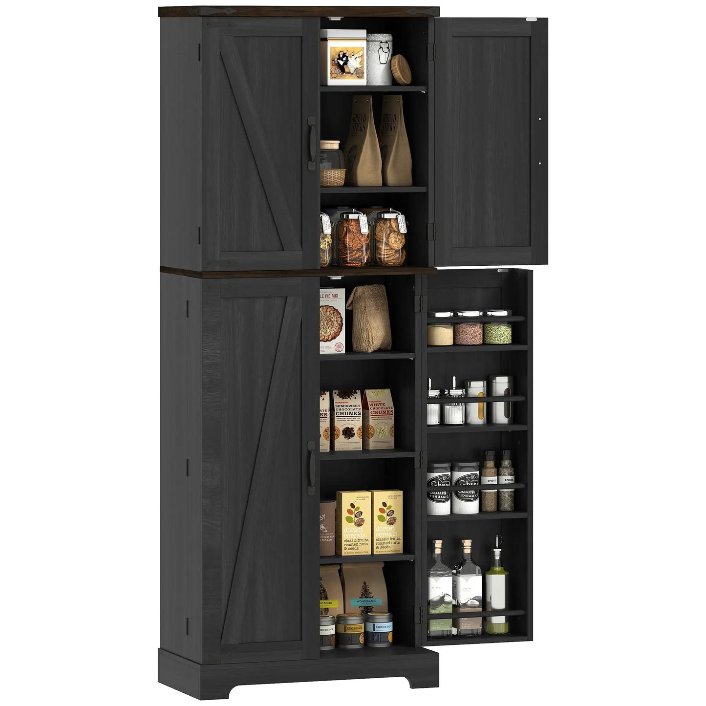 64" Tall Kitchen Pantry Cabinet, Spice Racks, Adjustable Shelves, Black Kitchen Pantry Cabinets at Gallery Canada