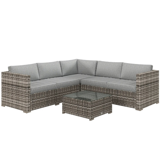 4-Piece Rattan Wicker Outdoor Furniture Set, Corner Sofa, Loveseats, Coffee Table, Cushions, Grey Patio Furniture Sets Mixed Grey at Gallery Canada