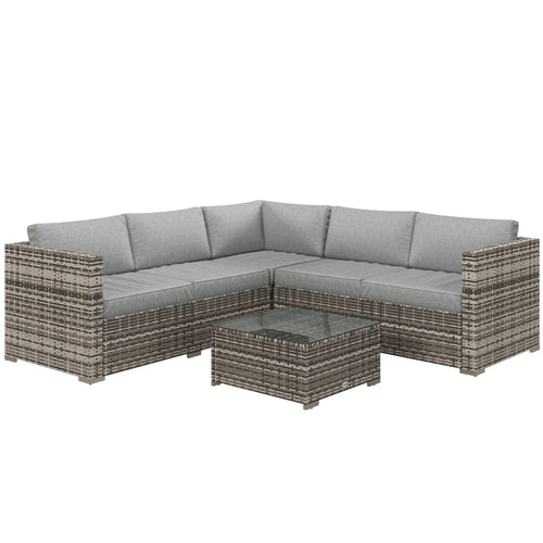 4-Piece Rattan Wicker Outdoor Furniture Set, Corner Sofa, Loveseats, Coffee Table, Cushions, Grey