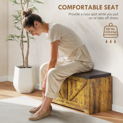 Shoe Storage Bench with Padded Seat, 8 Pairs, Rustic Brown, Brown Shoe Storage Cabinets & Racks at Gallery Canada