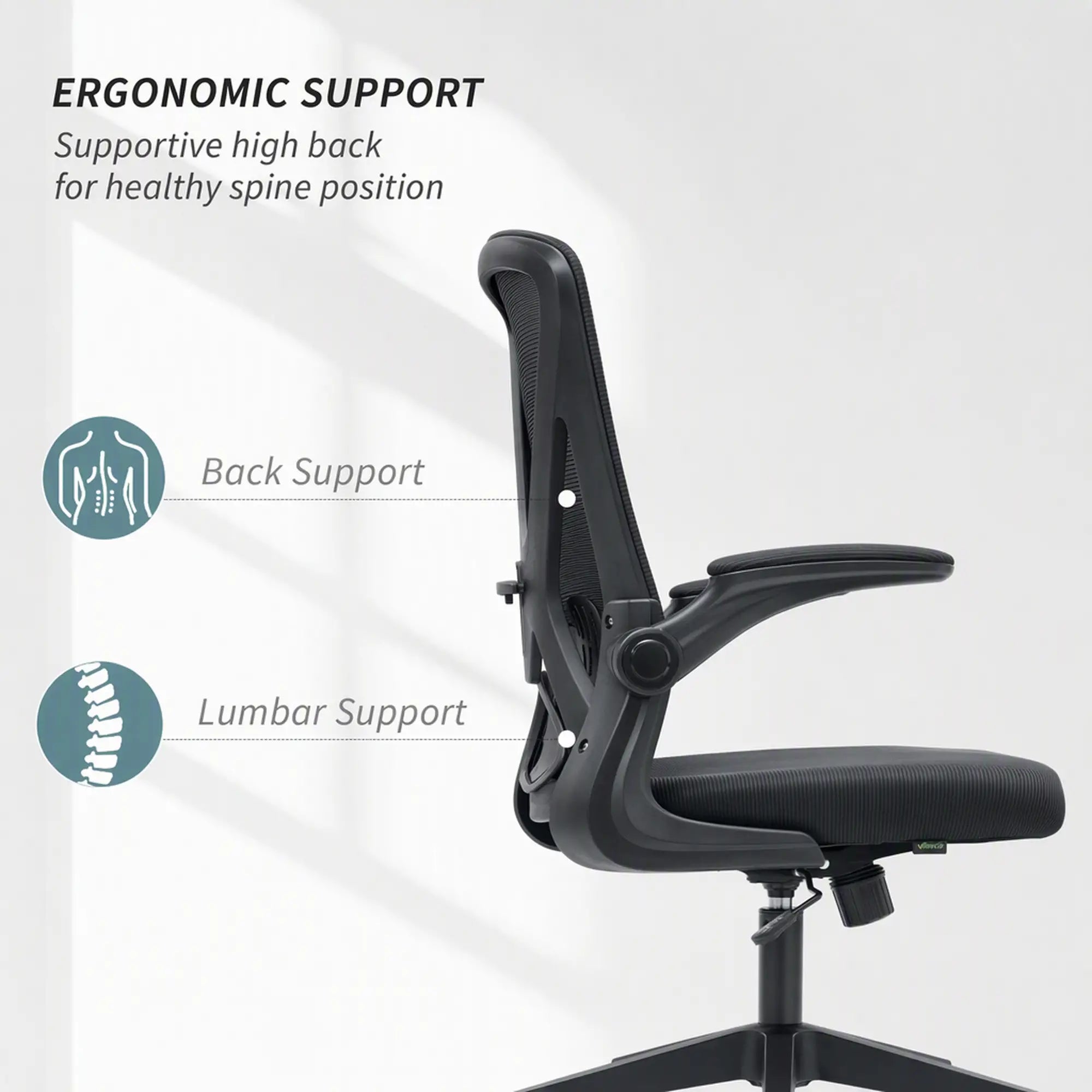 Mesh Office Chair, Swivel Desk Chair, Lumbar Support, Adjustable Height, Flip-Up Arm, Black Office Chairs at Gallery Canada