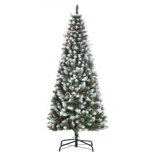 6ft Flocked Christmas Tree, Red Berries Pine Cones, Pencil Shape, Green Flocked Christmas Trees Green at Gallery Canada