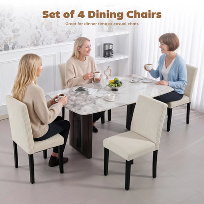 Modern Dining Chairs Set of 4, Rubberwood Legs, Padded Seat, Beige