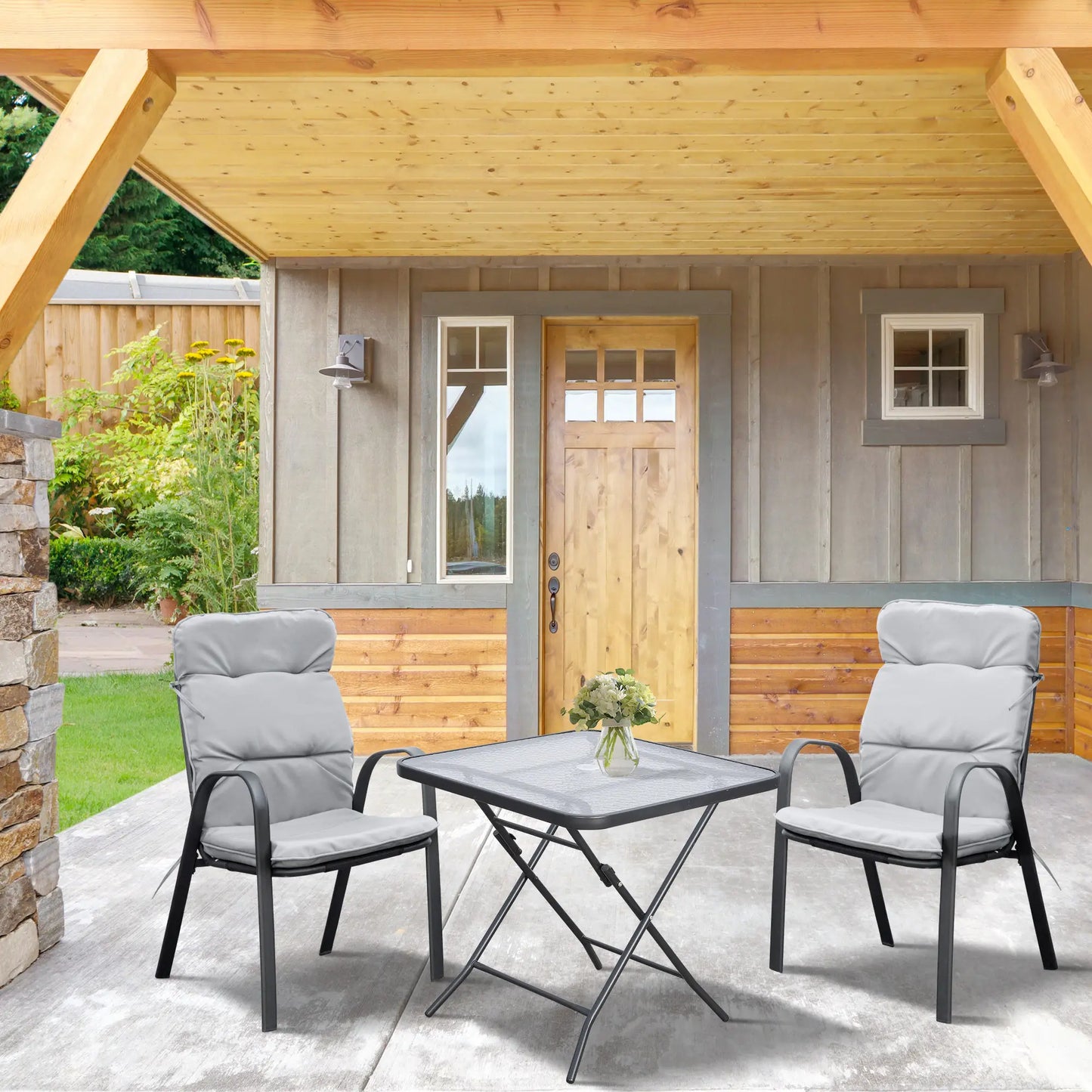 30" Square Outdoor Dining Table, Foldable, Water-Grain Glass Top, Black Patio Side Tables at Gallery Canada