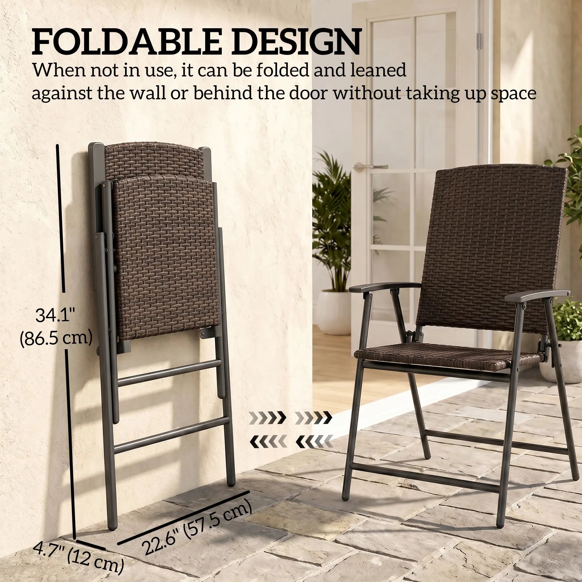 Wicker Dining Chair Set of 2, Foldable Rattan, Steel Frame, Brown Patio Chairs at Gallery Canada