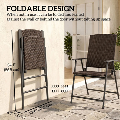 Wicker Dining Chair Set of 2, Foldable Rattan, Steel Frame, Brown Patio Chairs at Gallery Canada