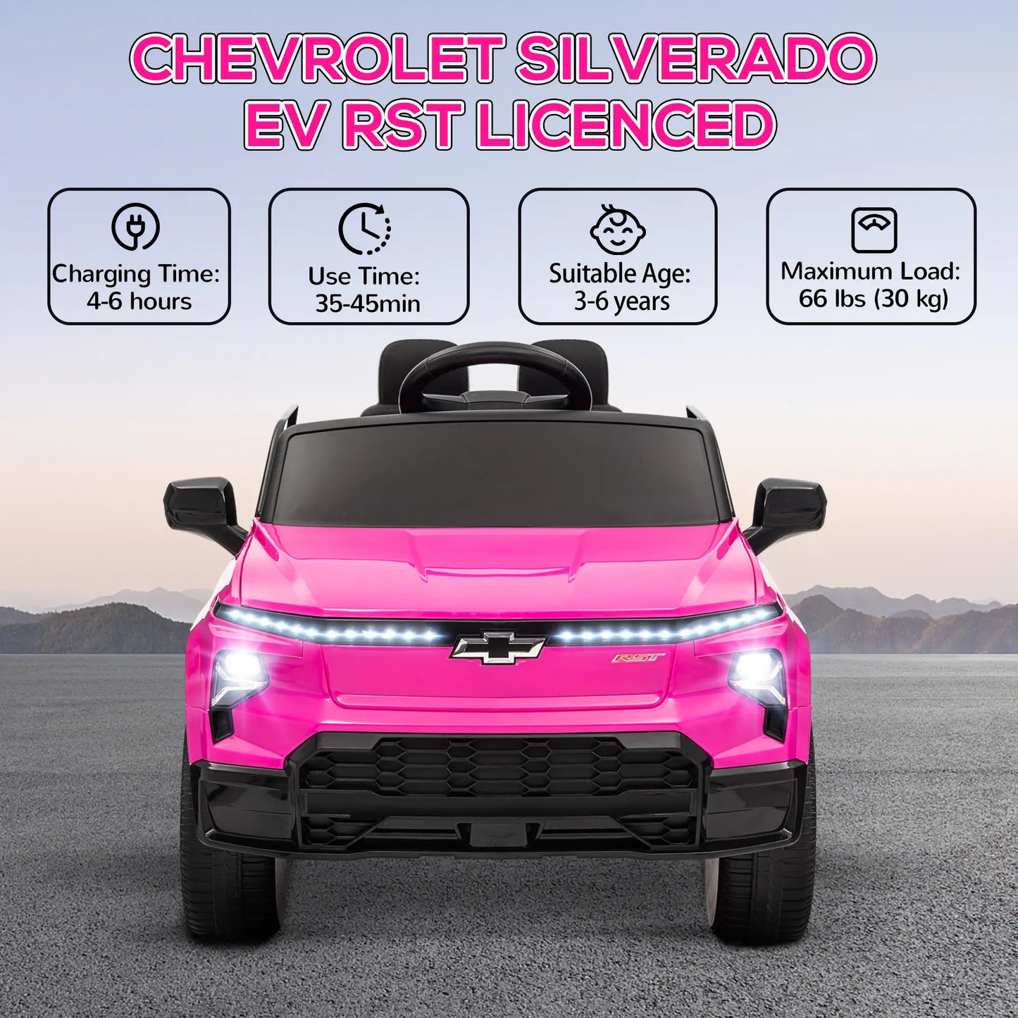 12V Chevrolet Silverado EV RST Licensed Kids Car, Pink Electric Toy Cars at Gallery Canada