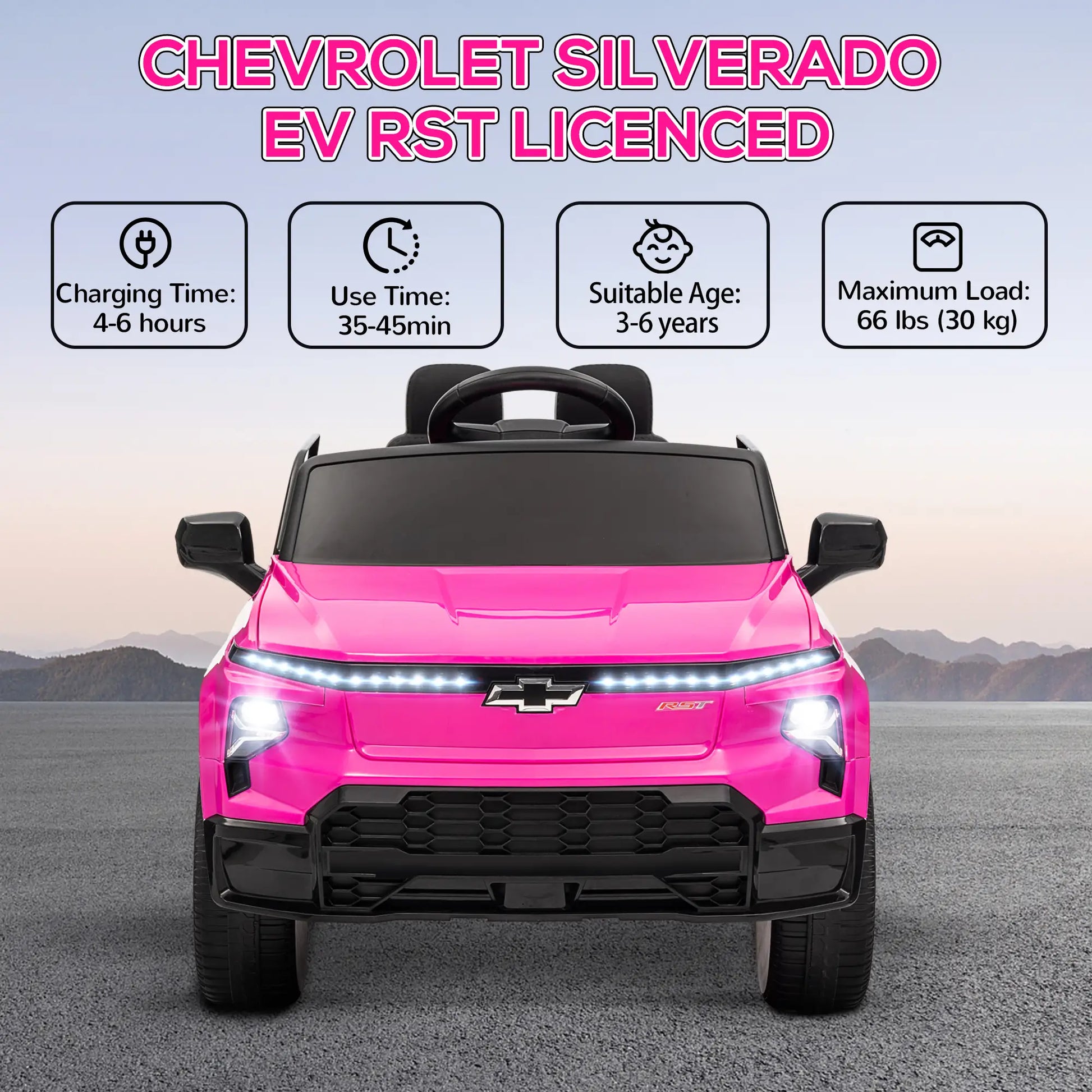 12V Chevrolet Silverado EV RST Licensed Kids Car, Pink Electric Toy Cars at Gallery Canada