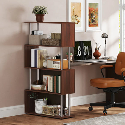5-Tier Geometric Wooden Bookcase, S-Shaped Storage, Walnut Display Bookshelves at Gallery Canada