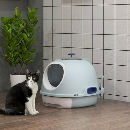 Covered Cat Litter Box with Lid, Scoop, Enclosed Drawer, Skylight, Blue Cat Litter Box Enclosures at Gallery Canada