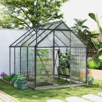 6' x 8' x 6.5' Polycarbonate Greenhouse, Walk-in, Adjustable Roof Vent, Charcoal Grey Walk In Greenhouses at Gallery Canada