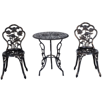 3 Pc Aluminum Bistro Set, Outdoor Patio Table and Chairs, Floral, Bronze Bistro Sets at Gallery Canada