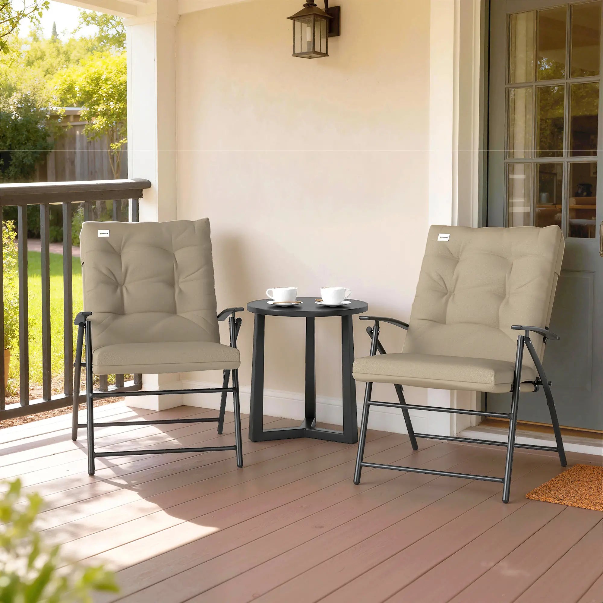 2 Outdoor Folding Chairs, Adjustable Backrest, Padded Camping Chairs, Khaki Patio Chairs at Gallery Canada
