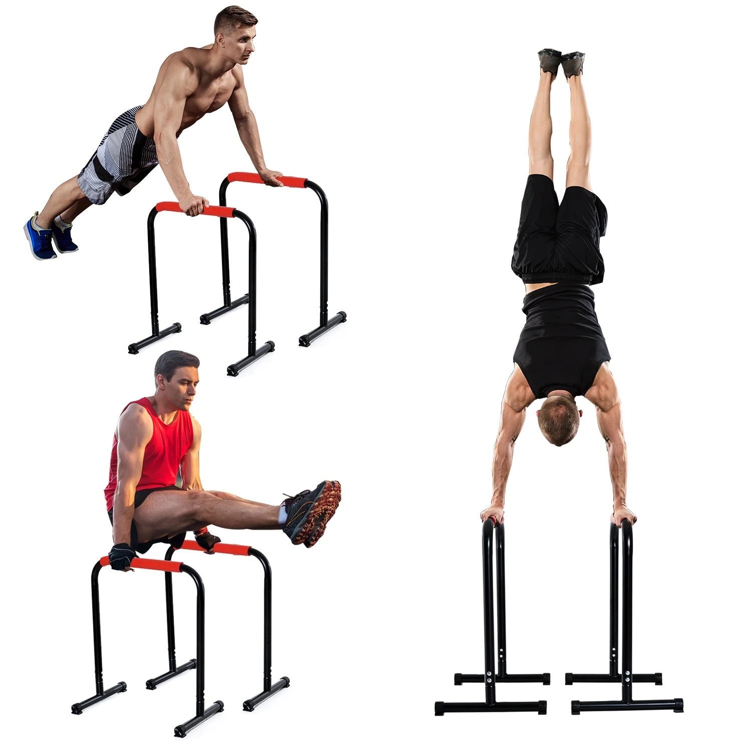 Set of 2 Dip Bars, Full Body Strength Training Station, Black More-Strength Training Equipment at Gallery Canada