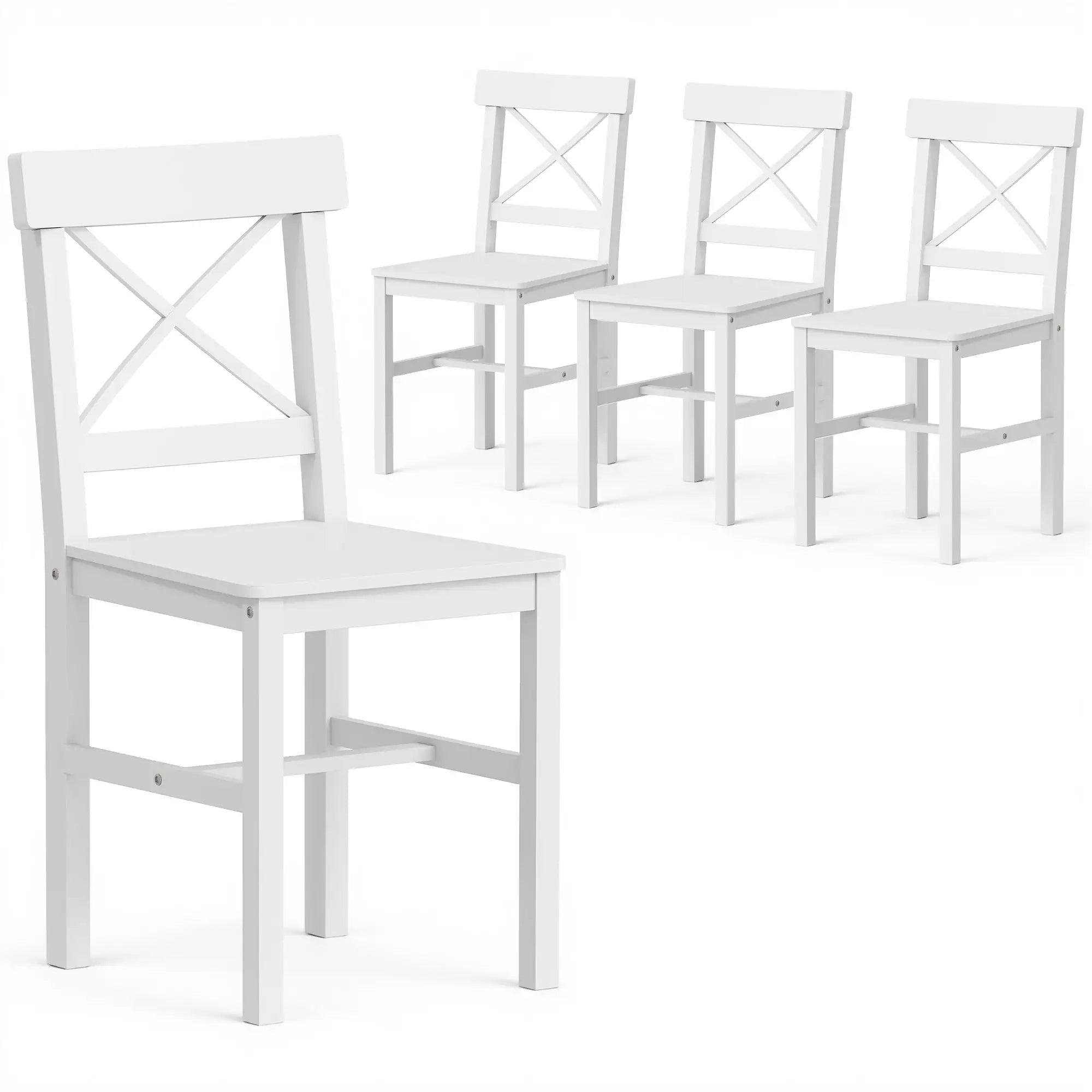 Wooden Dining Chairs Set of 4, Cross Back, Solid Structure, White Dining Chairs at Gallery Canada